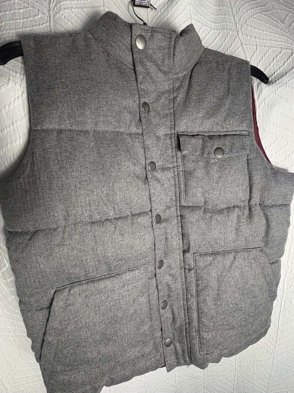 Old Navy Gray Heather Insulated Puffer Vest with Red Lining Youth XL (14-16)